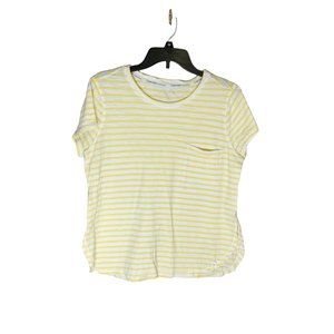 Calvin Klein Performance Athleisure Yellow Stripes Short Sleeve Shirt Top Medium